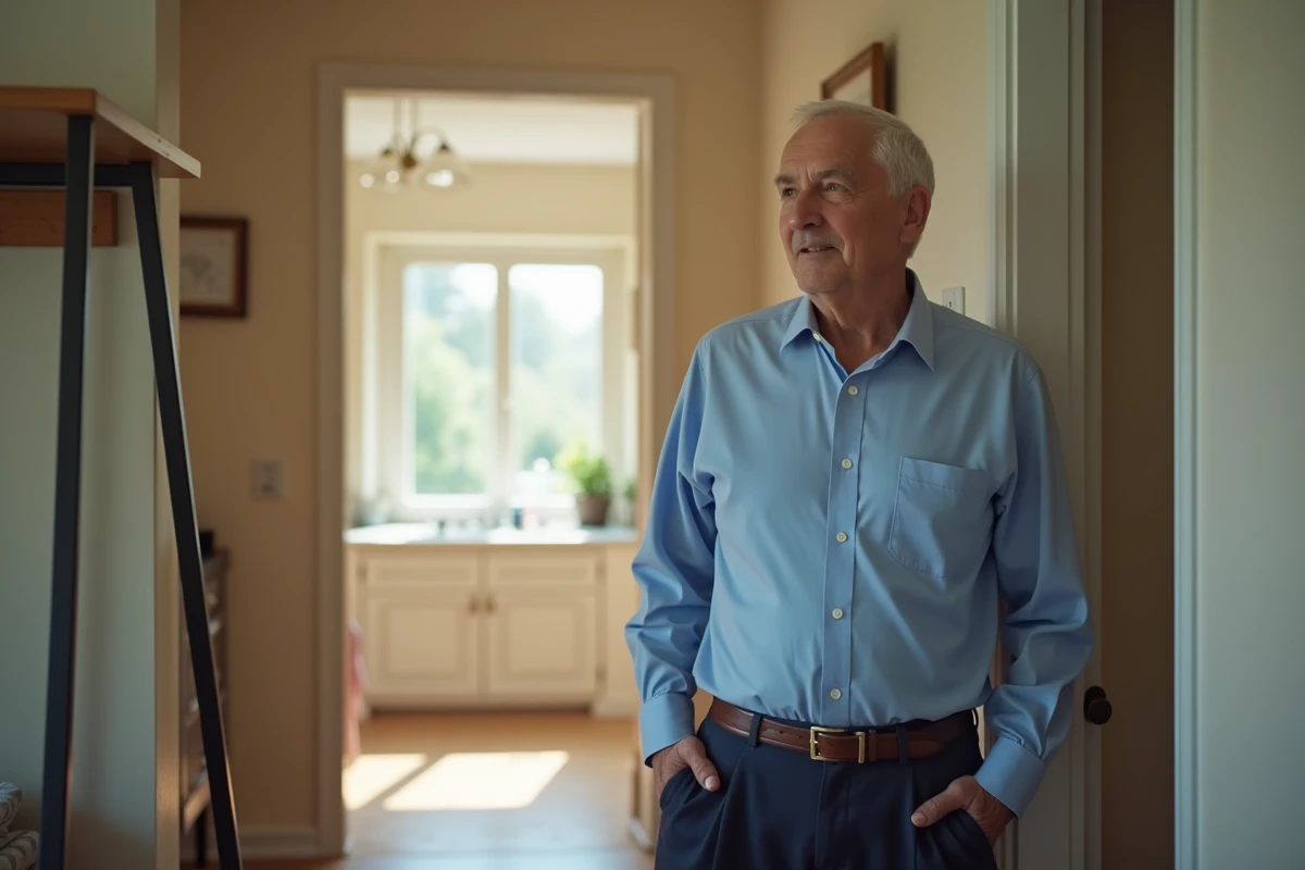 Agent immobilier discutant avec un résident dans le couloir