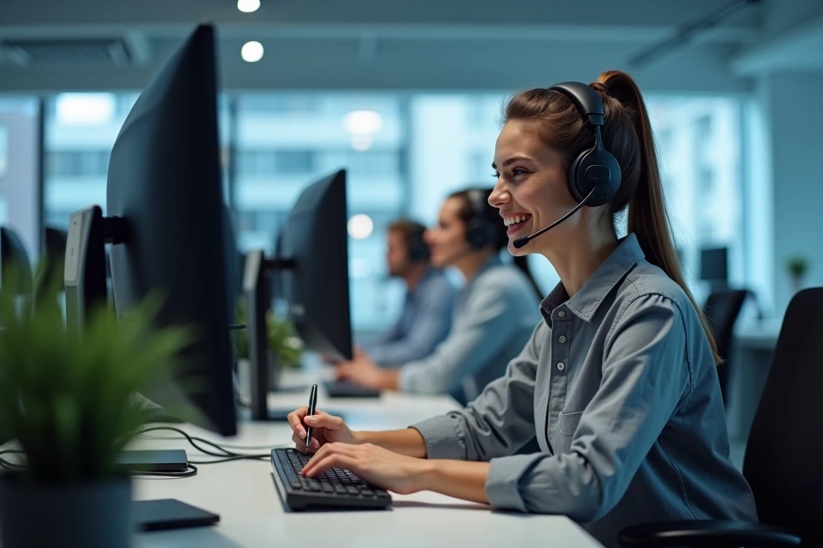 Conseillère en assistance téléphonique aidant un utilisateur à résoudre un problème de connexion au service Philia admr
