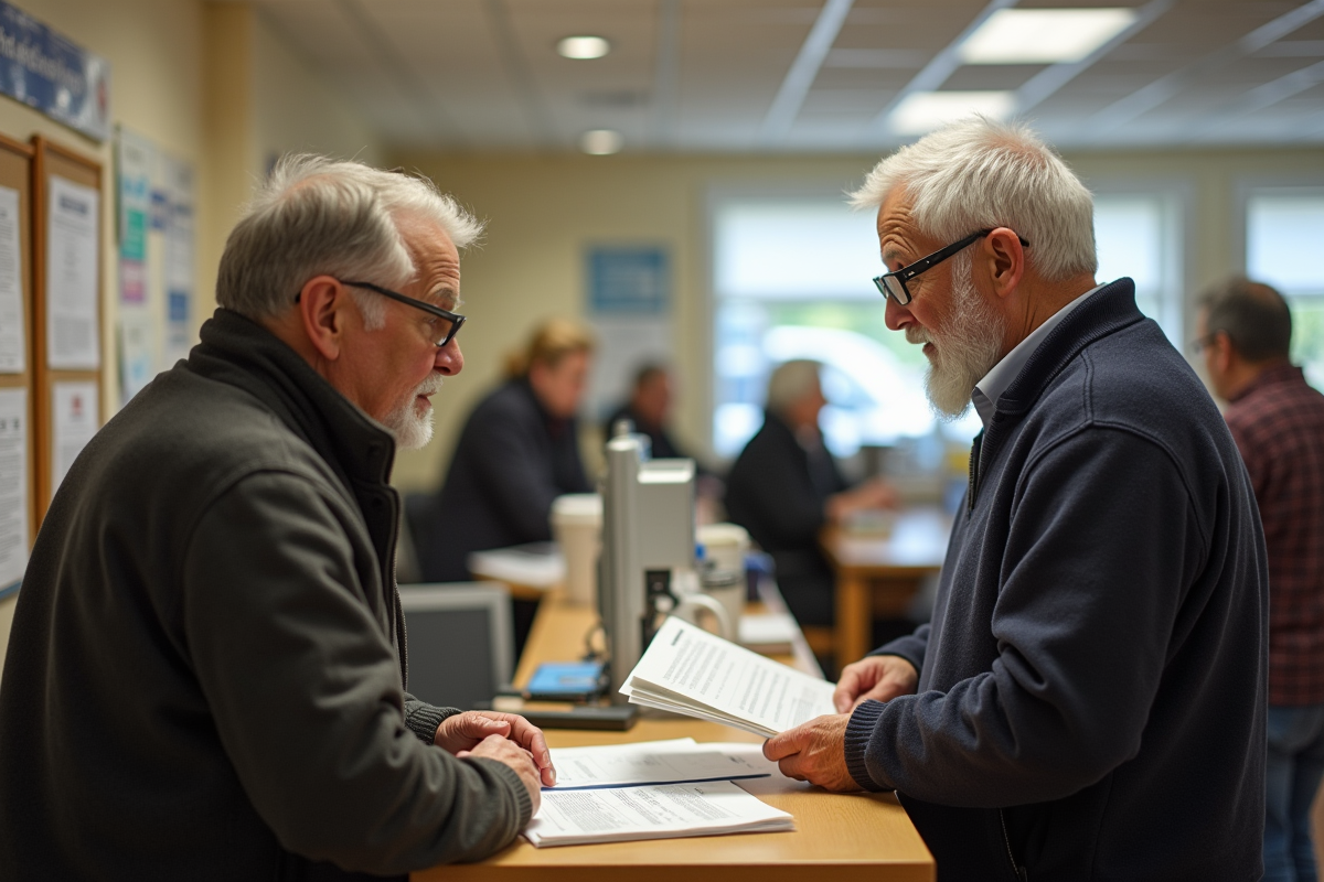 Homme âgé recevant explications au centre communautaire