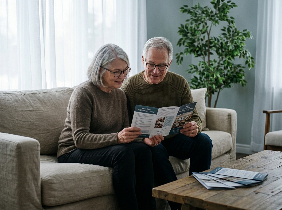 Couple de seniors planifiant ensemble leurs obsèques dans leur salon