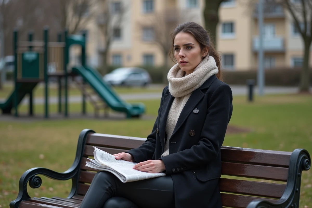 Jeune femme assise sur un banc dans un parc de SavignyleTemple