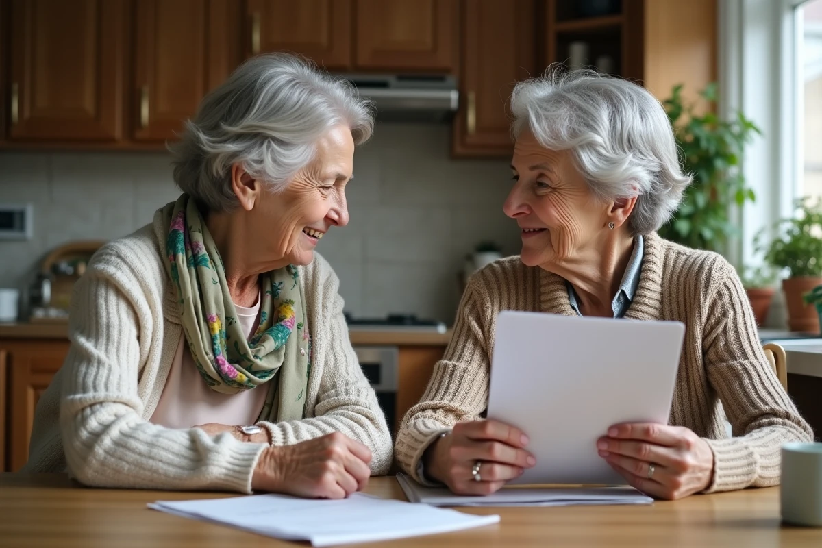 Femme âgée avec sa fille lors d'une lecture familiale