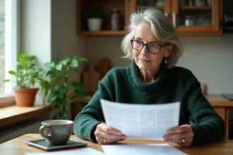 Femme réfléchie de 60 ans préparant ses papiers de retraite