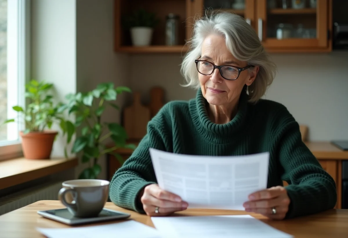 Femme réfléchie de 60 ans préparant ses papiers de retraite