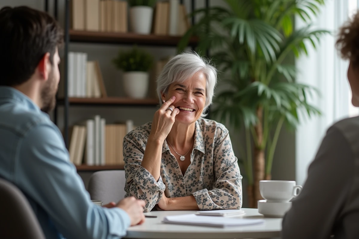 Femme souriante et émue lors d