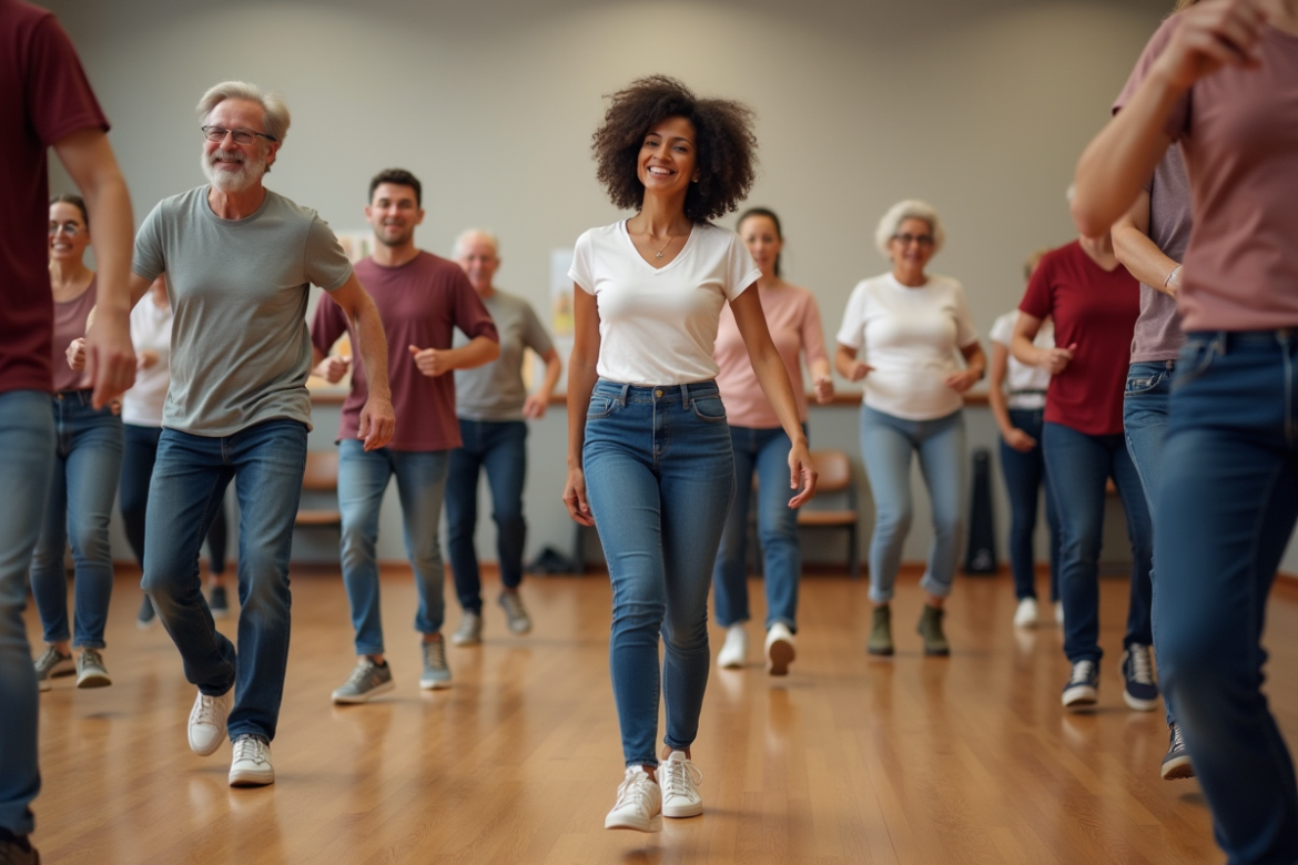 Groupe de danseurs débutants dans un centre communautaire