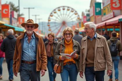 Groupe de seniors souriants devant la fête de Fresno