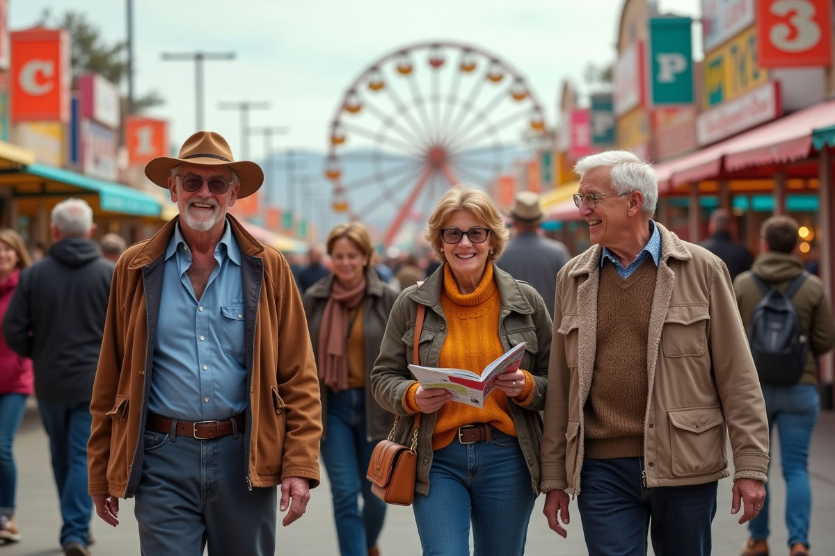Groupe de seniors souriants devant la fête de Fresno