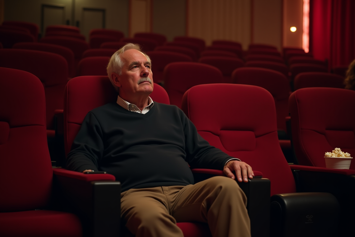 Homme assis dans une salle de cinema regardant l ecran