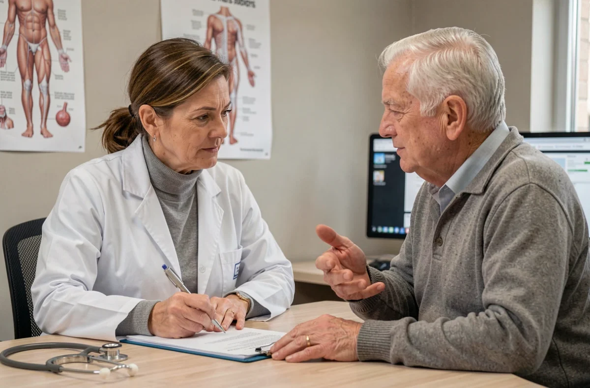 Médecin consultant un patient âgé somnolent pour évaluer les causes d'une fatigue excessive