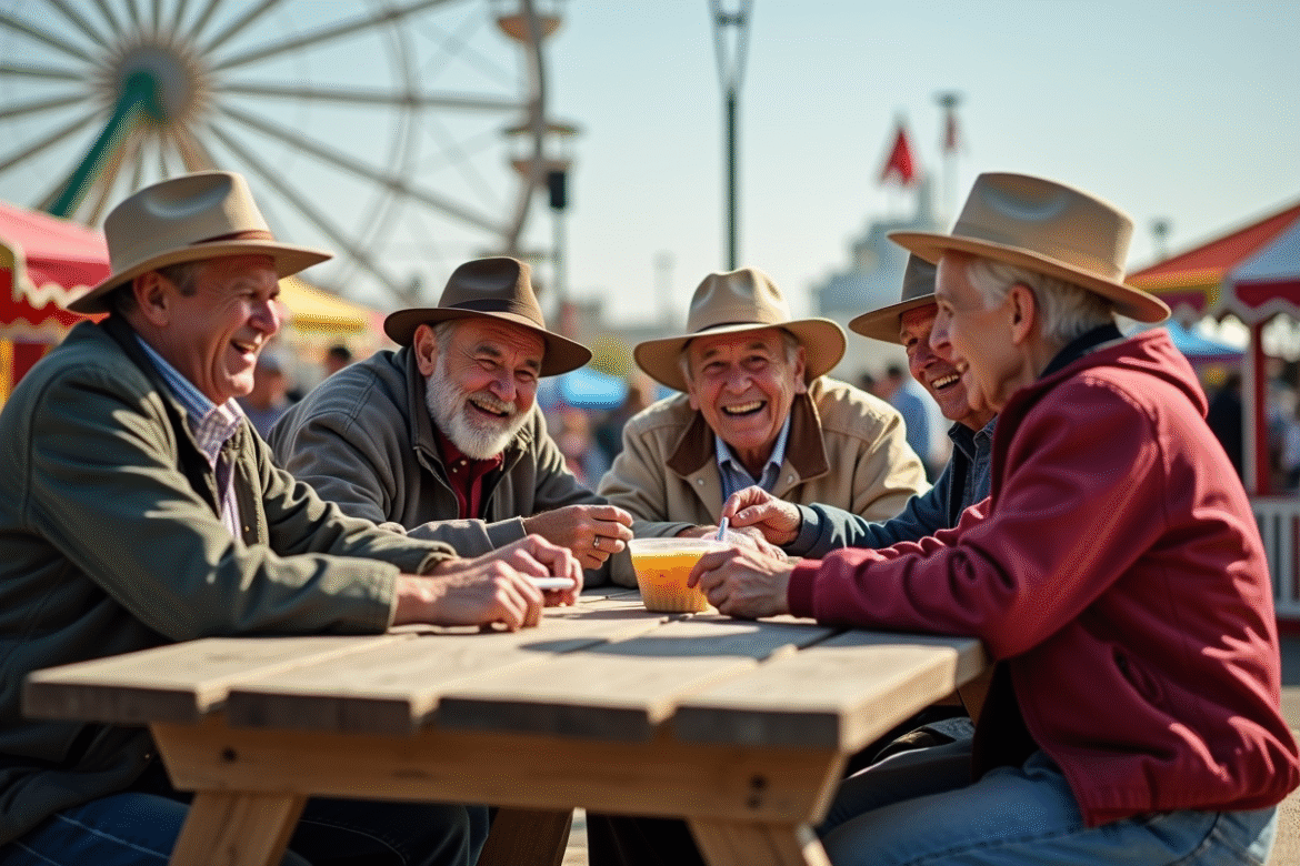 Groupe de seniors riant lors d'une fête en plein air
