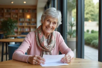 Femme âgée lisant une lettre dans un EHPAD à Nîmes