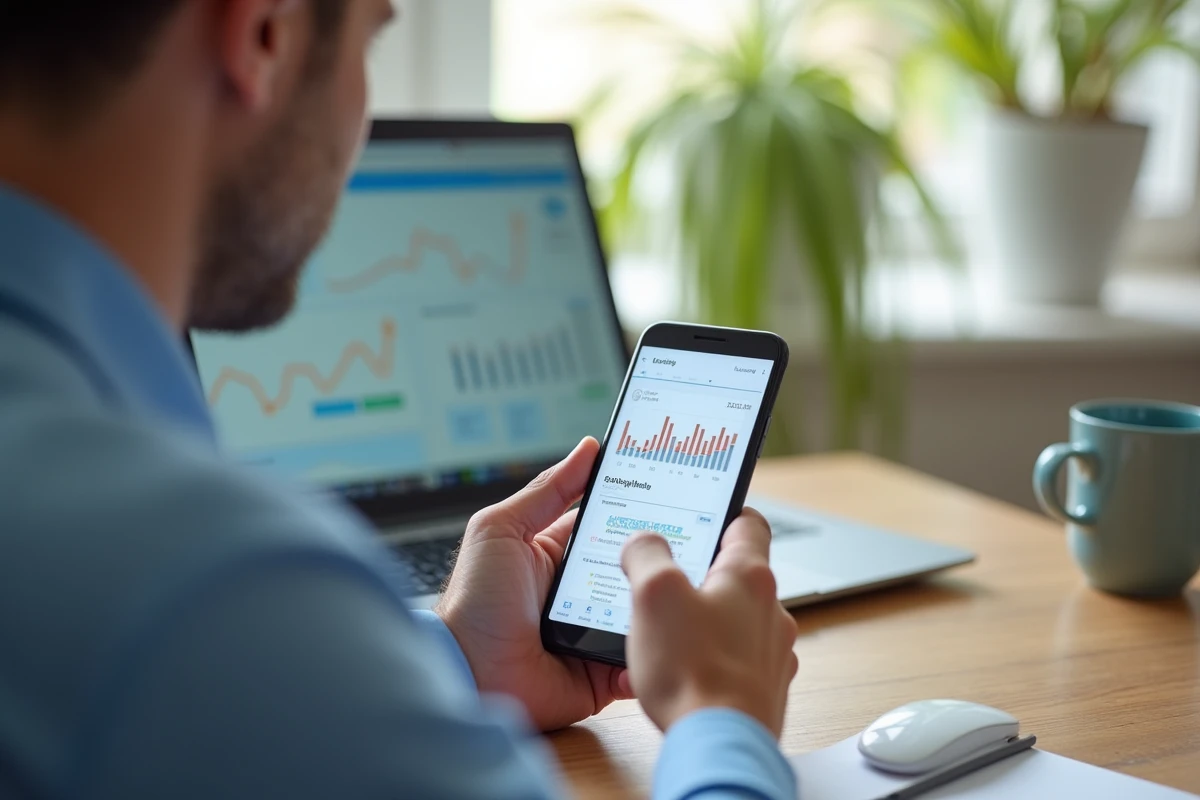 Aide soignant vérifiant des données sur un smartphone