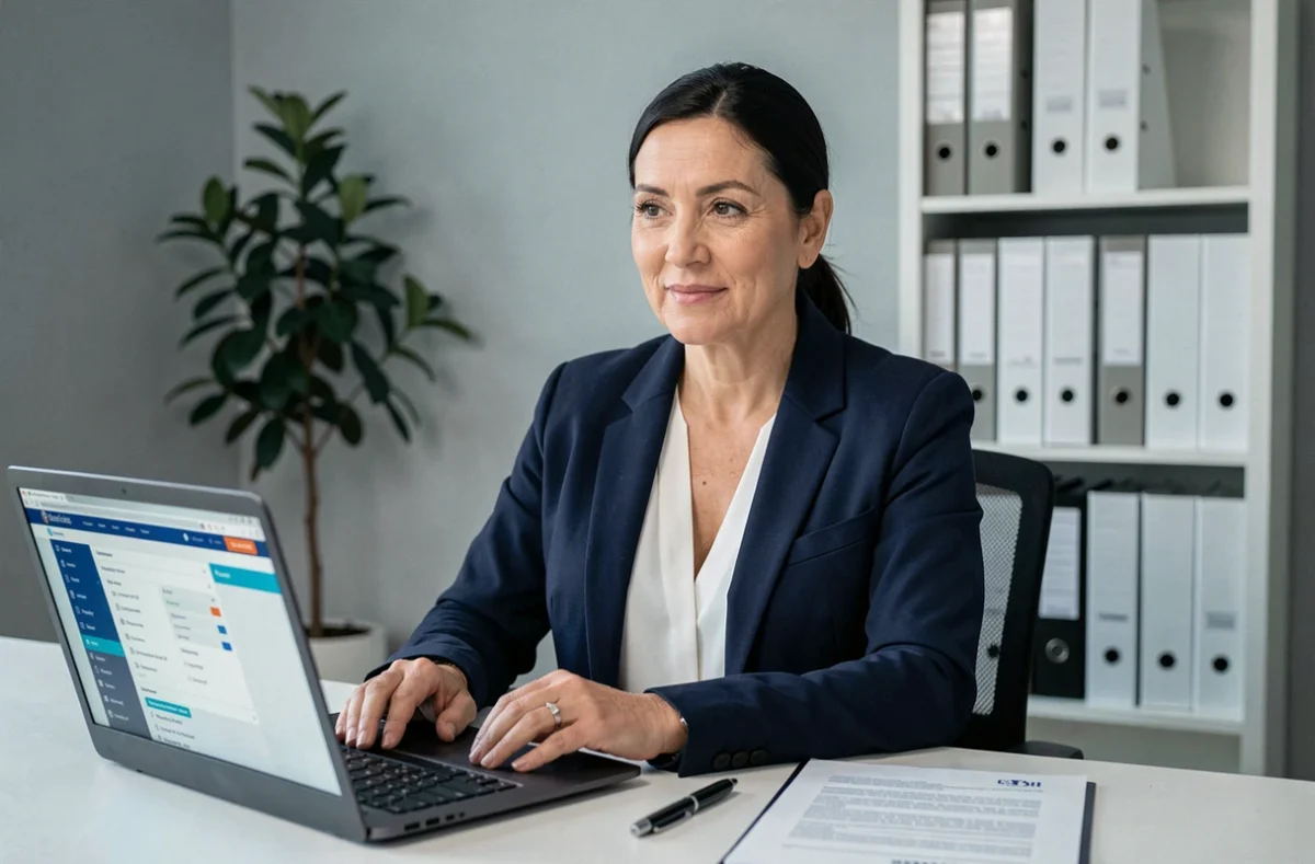 Femme tutrice complétant les démarches administratives pour télécharger Mon Proxima au nom d'un proche sous protection juridique